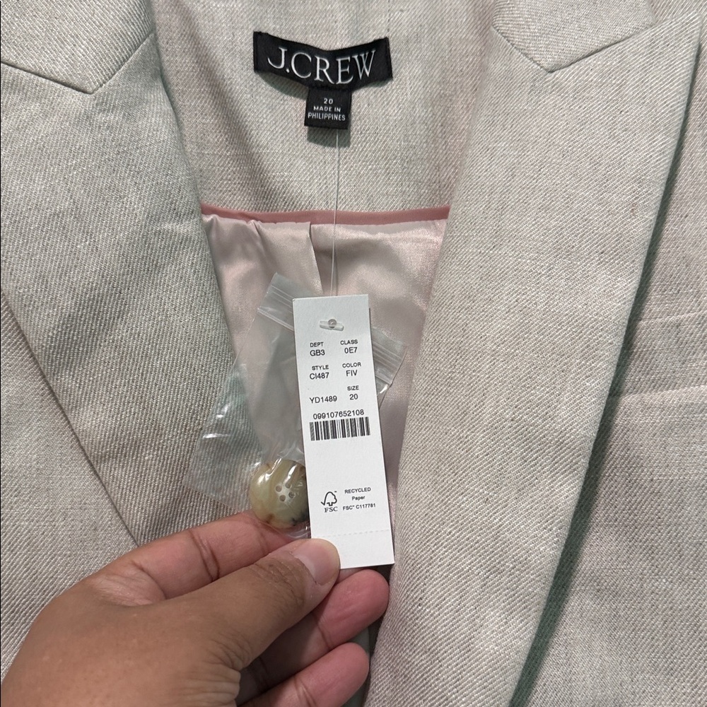 NWT J. Crew Light Tan Alexandra Blazer in Stretch Linen Blend, size 20 - Picture 5 of 11